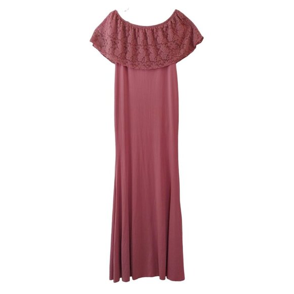 Molliya Rose Pink Lace Overlay Off-Shoulder Maxi Dress Size L, NWT. - Picture 1 of 7